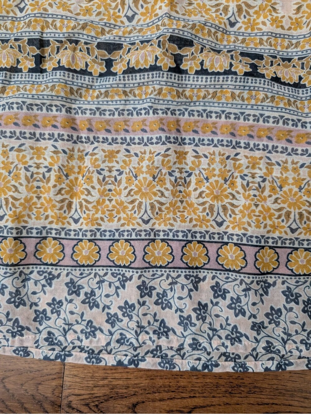 J Jill Maxi Skirt Smocked Elastic Waist Floral Blue Yellow Size Large TALL - Picture 2 of 6